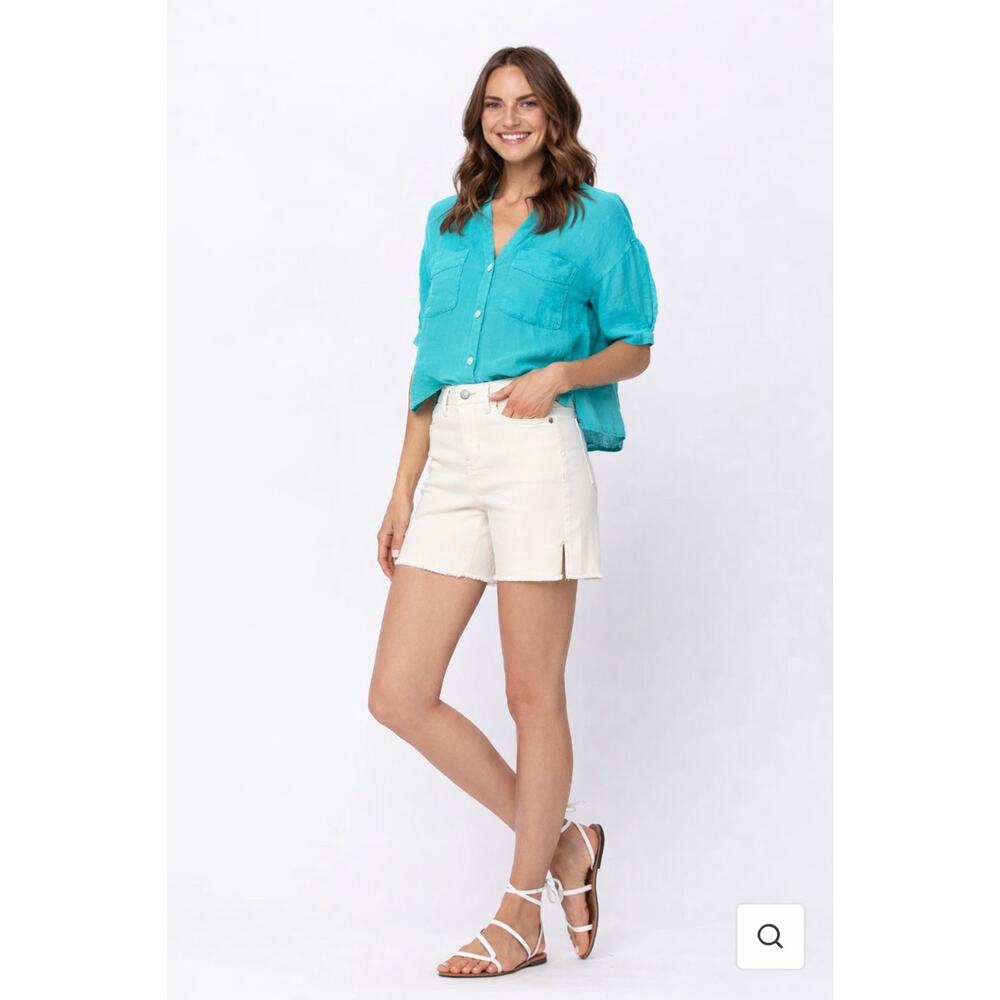 Judy Blue Ecru Cutoff Shorts High Rise Stretch Raw Hem Summer Small 5 Inch